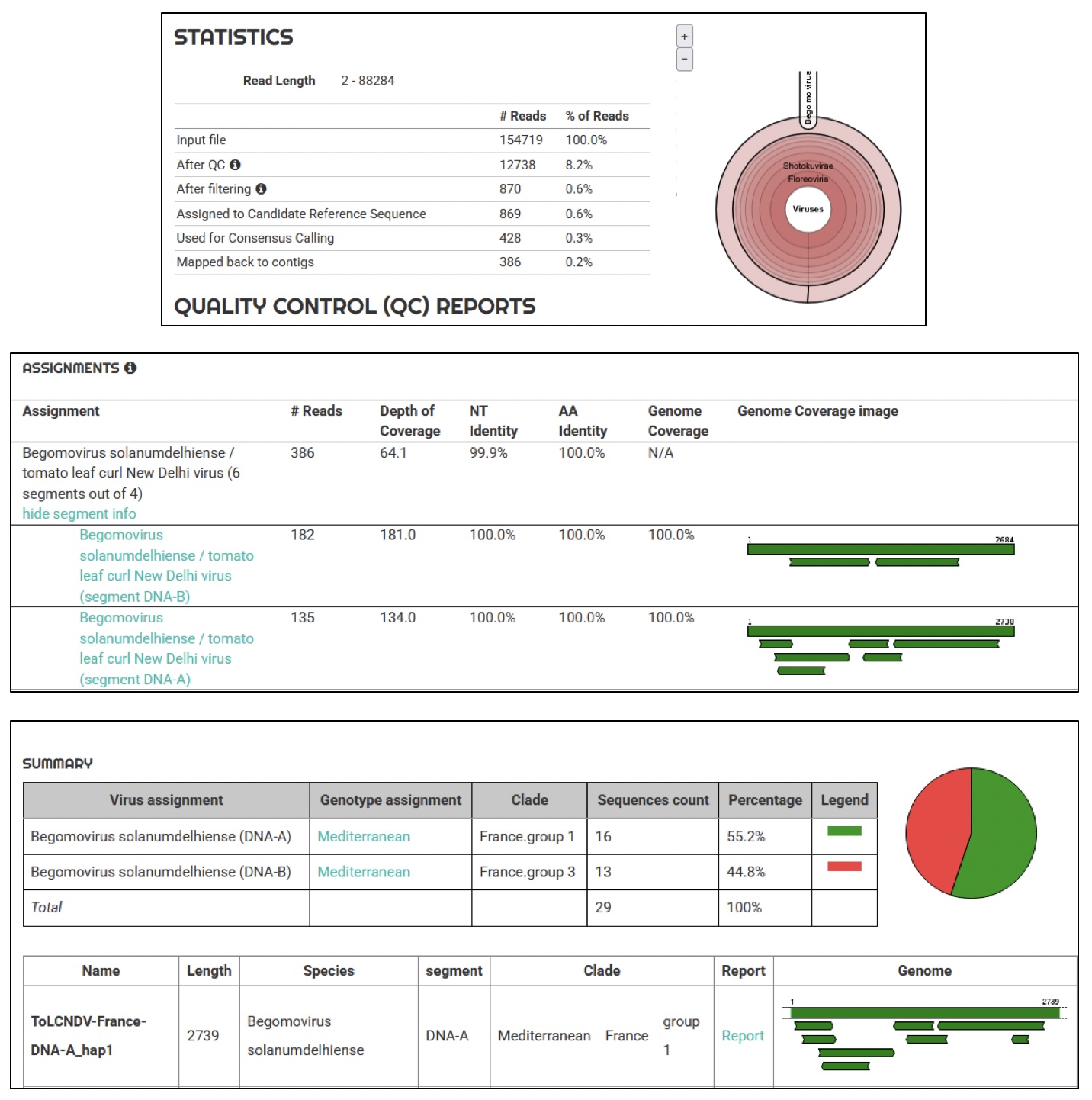 Examples of Genome Detective results reconstructing tomato leaf curl New Delhi virus haplotypes and assigning them at species or subtype level